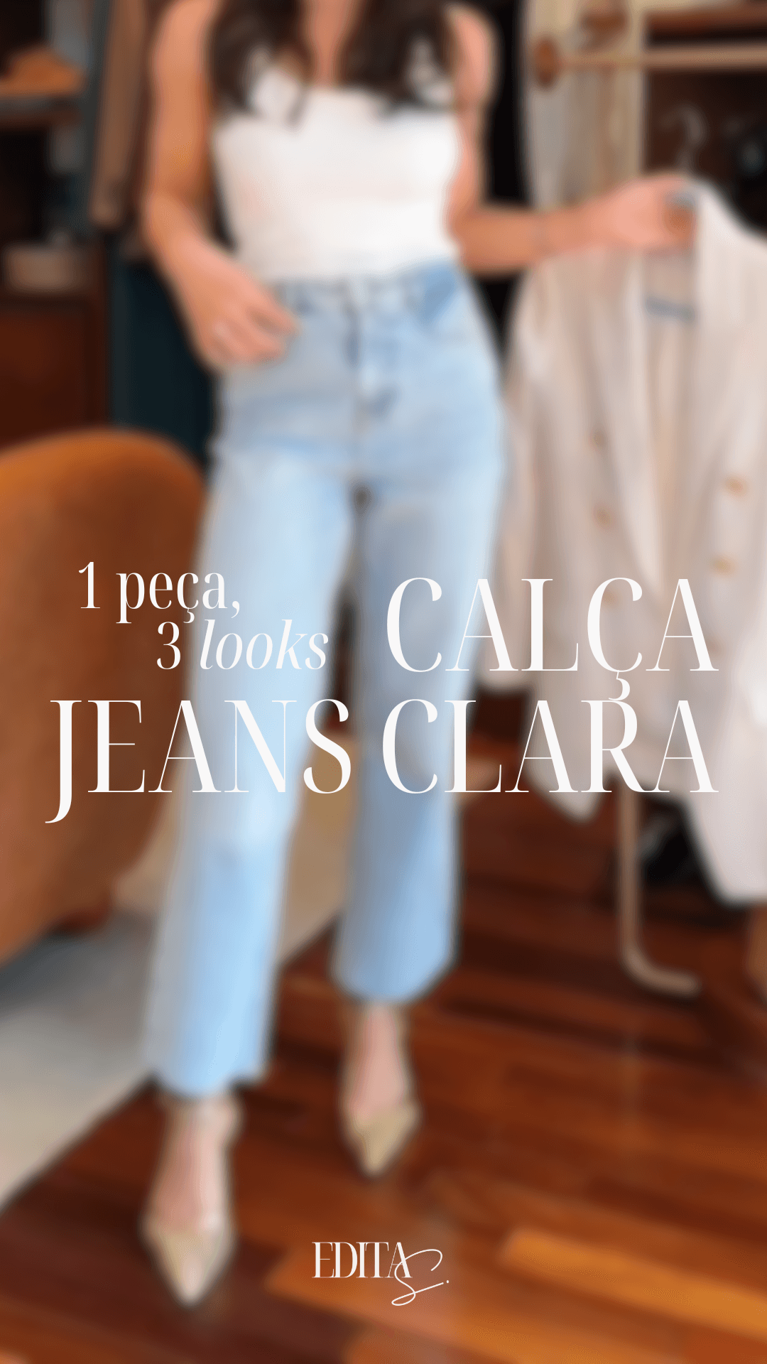 Capa do armário cápsula com calça jeans clara